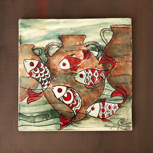 zeynep ergincan ~ Fishes Tile ~ green/red (sold)